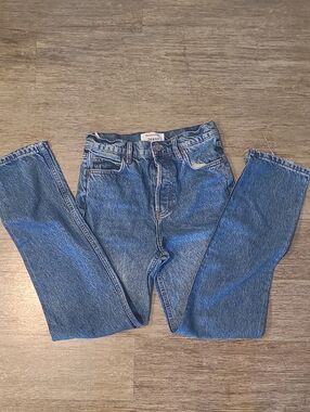 Reformation High Raise Straight-Leg Blue Jeans